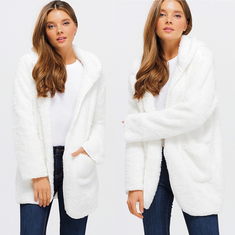 Fuzzy Teddy Hooded Cardigan Coat